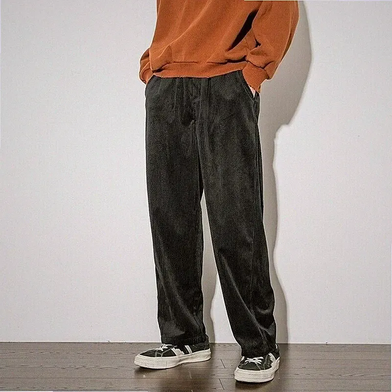 Herren Cordhose Freizeit Hosen Weites Gerade Bein Retro Vintage Gestreift