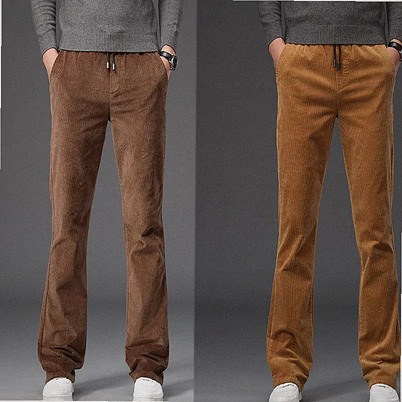 Herren Cordhose Schmal Schlaghose mit Kordelzug Retro Casual Tasche