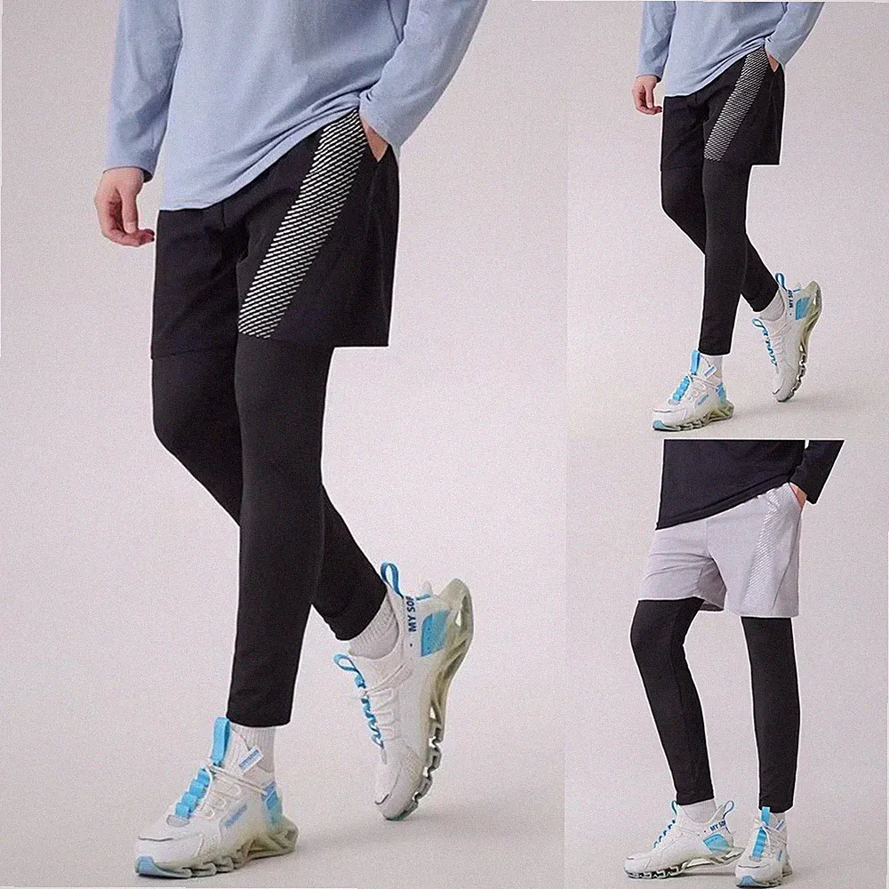 Herren Cropped Jogginghose 2 in 1 schnelltrocknend Laufleggings Trainingskleidun