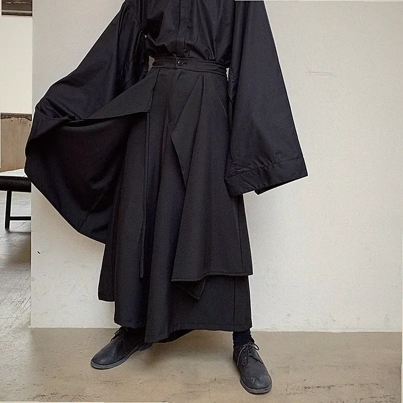 Herren Culotte Gothic Palazzo Hose Japan Retro Hippie Loose Schwarz Neu