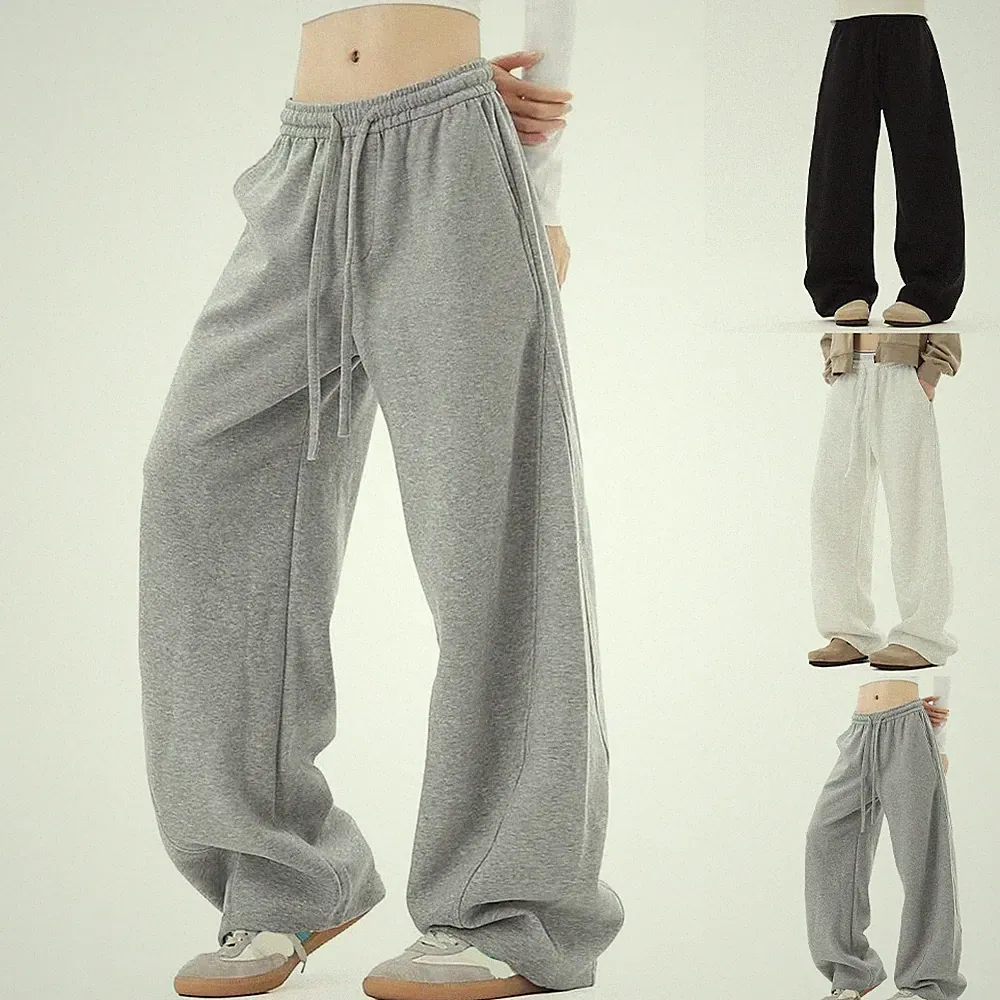 Herren Damen Sport Jogginghose Oversize Weites Bein Freizeithose Hose Kordelzug