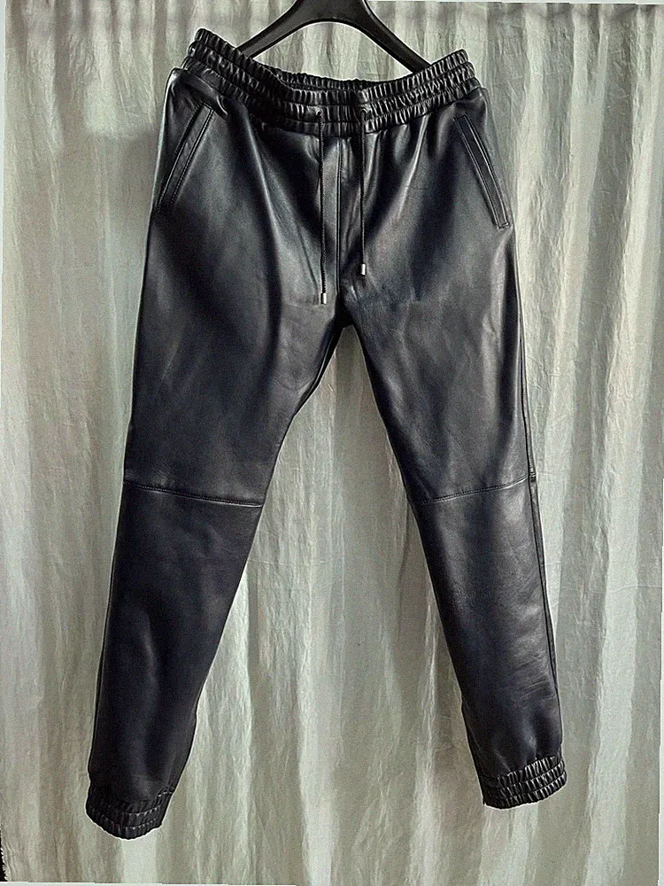 Herren Deep Blue Leather Sweat Pant| Echt Lammleder Leder Jogginghose Hose 34.