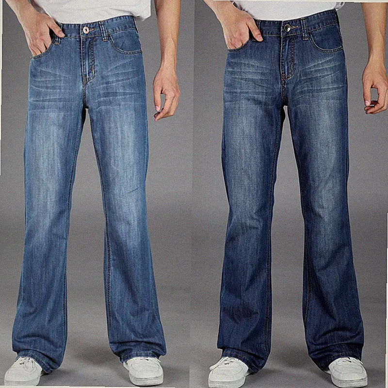 Herren Denim Hose Ausgestellt Palazzo Glocke Jeanshose Bootcut Freizeit
