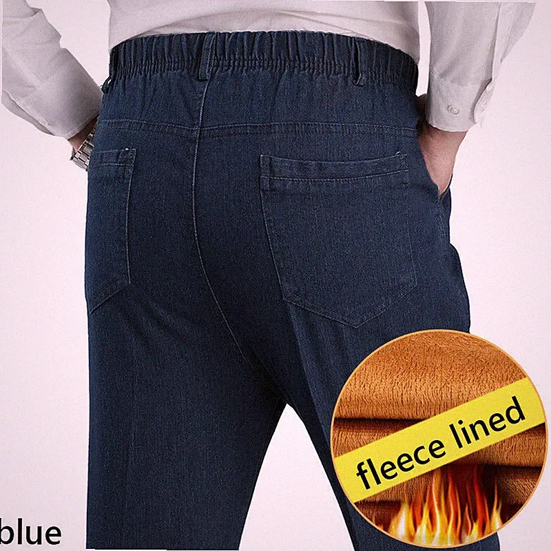 Herren Denim Jeans Hose Fleecefutter Übergröße Locker Freizeit Winter Neu