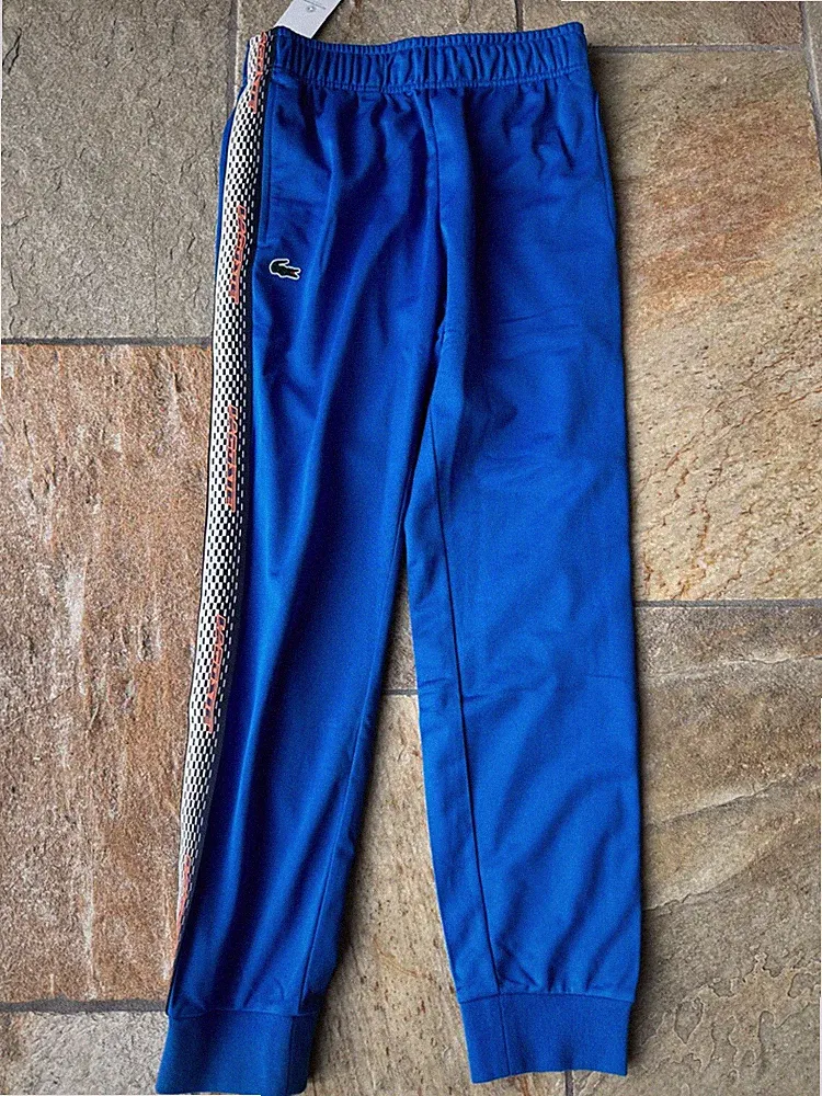 Herren Designer Fitness Jogginghose von Lacoste Sport Größe small blau gestreift