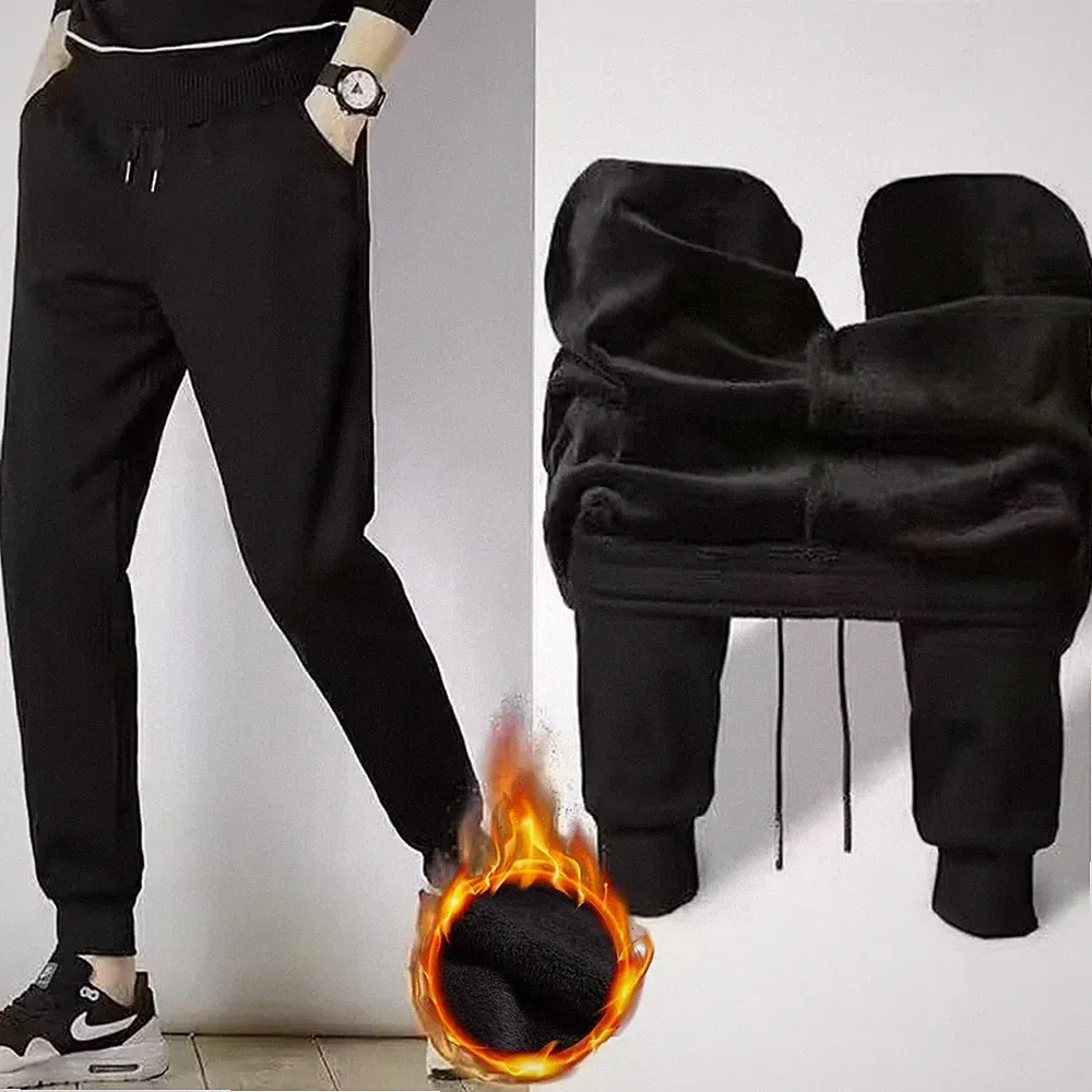 Herren dicke Fleece gefütterte für freizeit Jogginghose lose Sporthose einfarbig