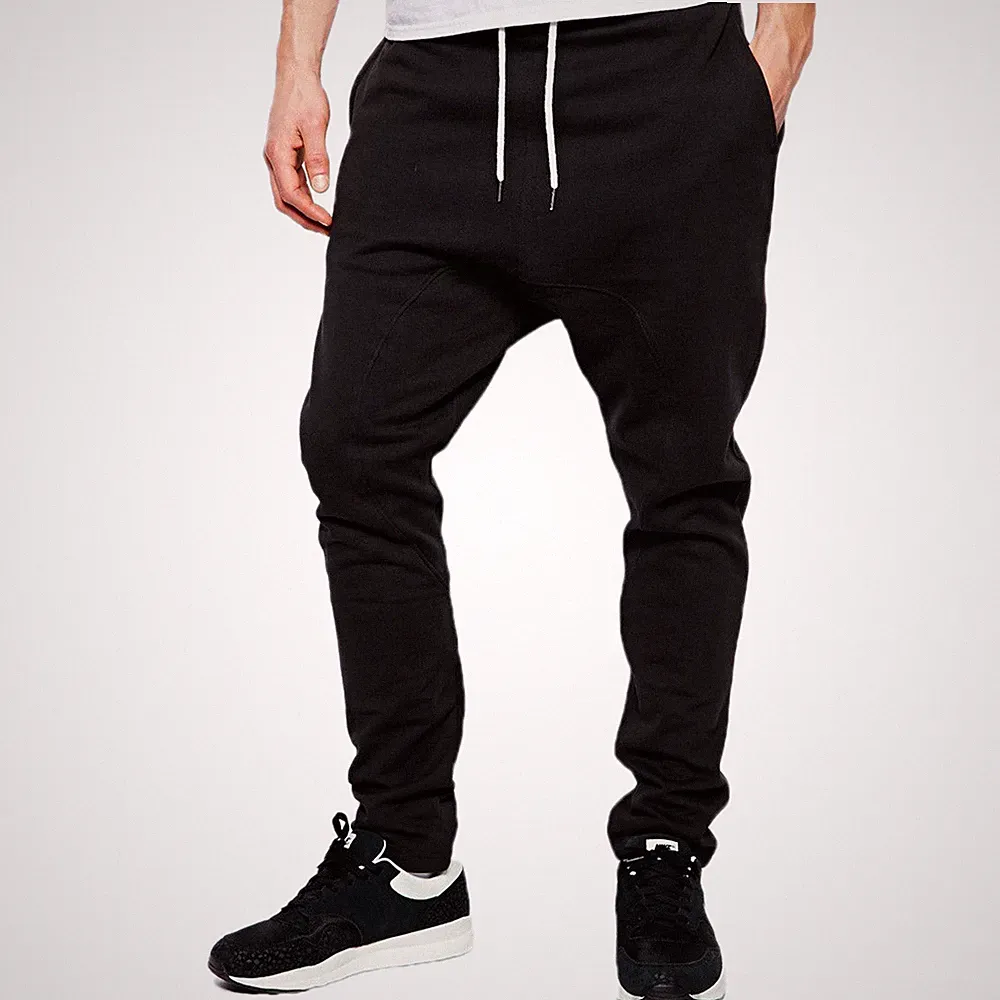 Herren Drop Crotch Slim Fit Jogginghose Bündchen Jogging Unterteil Gym Tasche Hose S-4XL