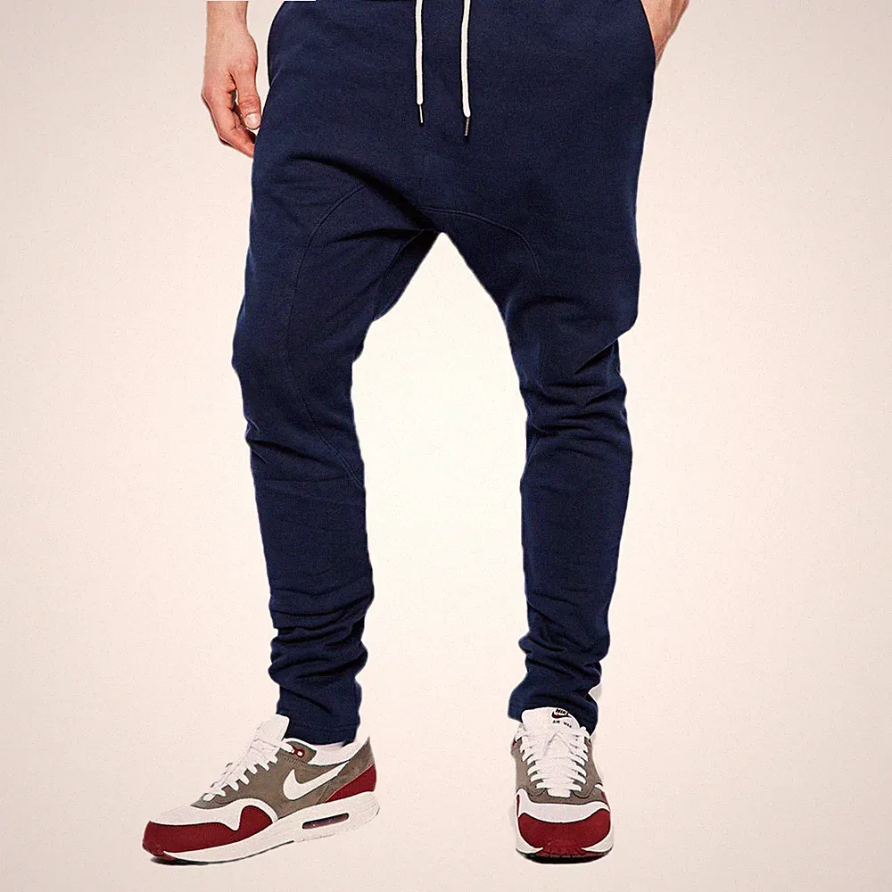 Herren Drop Crotch Slim Fit Jogginghose Bündchen Jogging Unterteil Gym Tasche Hose S-4XL