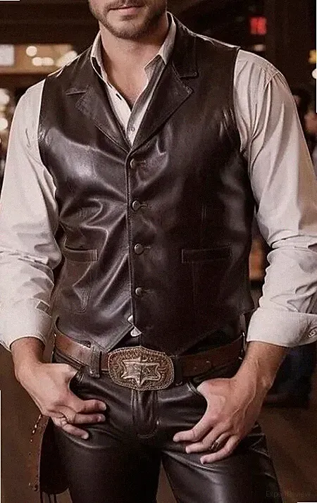 Herren Echt Lammleder Leder Biker Weste Western Style Weste Biker Braun Leder
