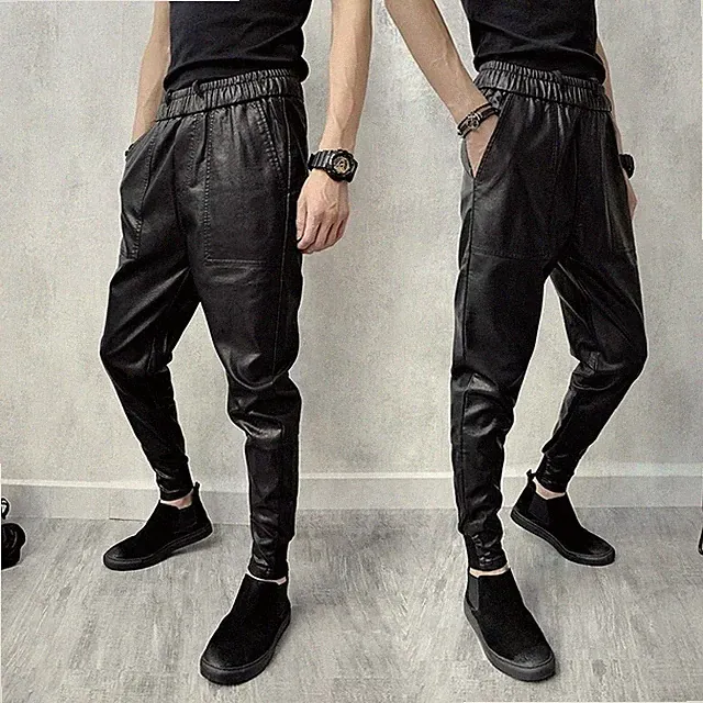 Herren Echt Lammleder Leder Jogginghose Hose Schwarz Jogger Relax Fit Hose