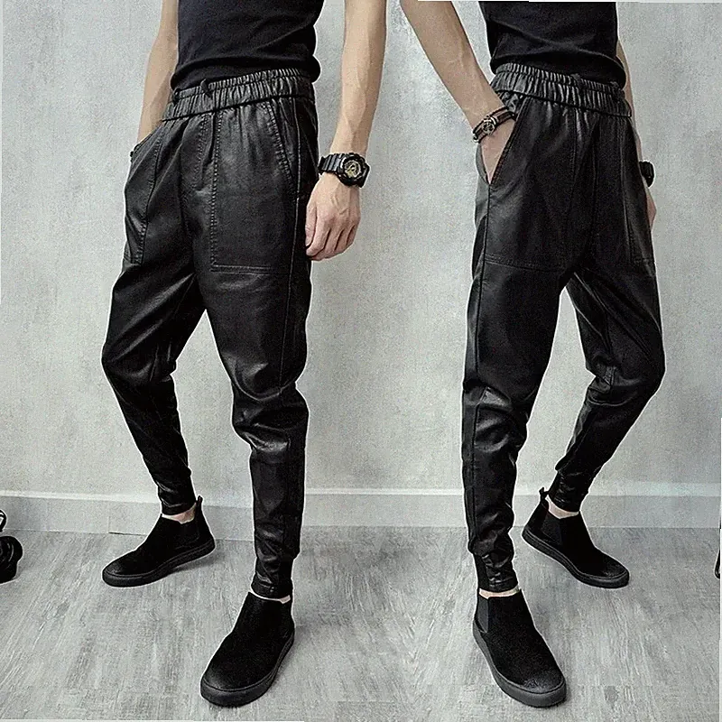 Herren Echt Lammleder Leder Jogginghose Hose Schwarz Jogger Relax Fit Hose