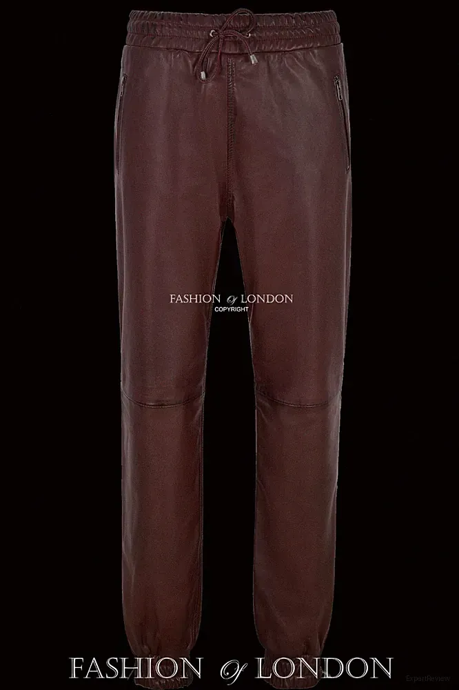 Herren Echt Leder Hose Kirsche Nappa Jogginghose Sweat Trainingshose 3040