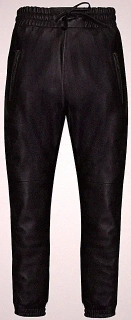 Herren Echt Leder Hose Schwarz Napa Sweat Trainingshose Reißverschluss Jogging Unterteil Sport