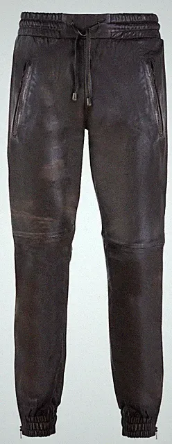 Herren Echt Leder Hose Schwarz Vintage Napa Sweat Trainingshose Jogginghose