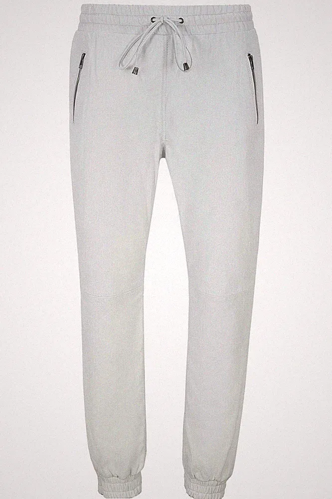 Herren Echt Weiches Lederhose Weiße Sweat Track Pant Slim Fit Mit Reißverschluss