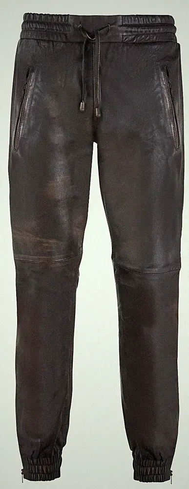 Herren Echtleder Jogginghose Schwarz Vintage Napa Sweat Track Trouser Sweatpants