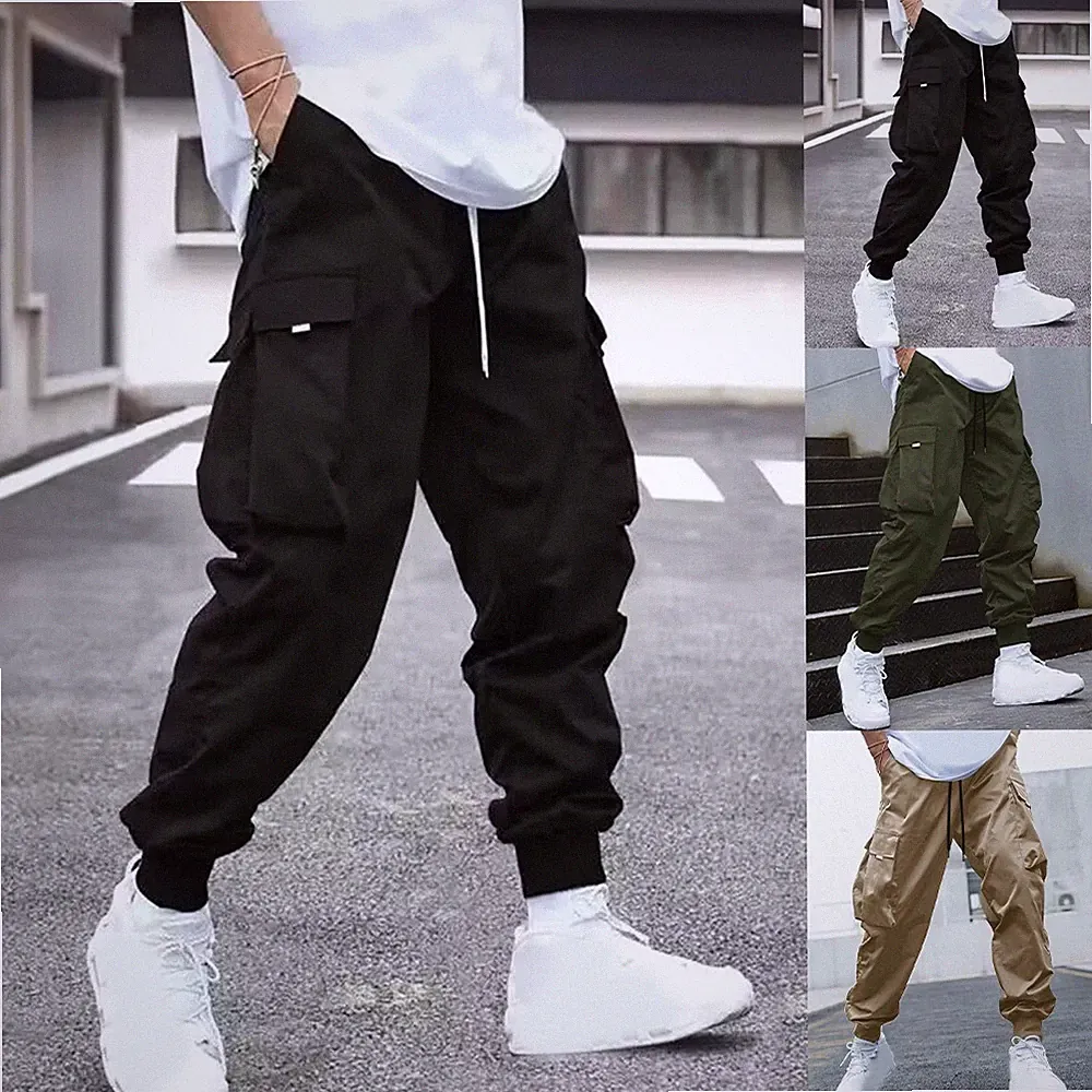 Herren Einfarbig Harem Jogginghose Freizeit Cargo Hose mit großen