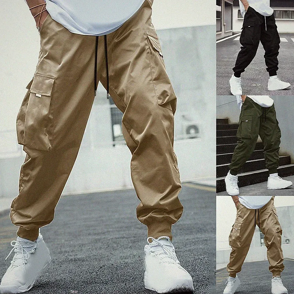 Herren Einfarbig Harem Jogginghose für FREIZEIT Cargo Hose mit großen