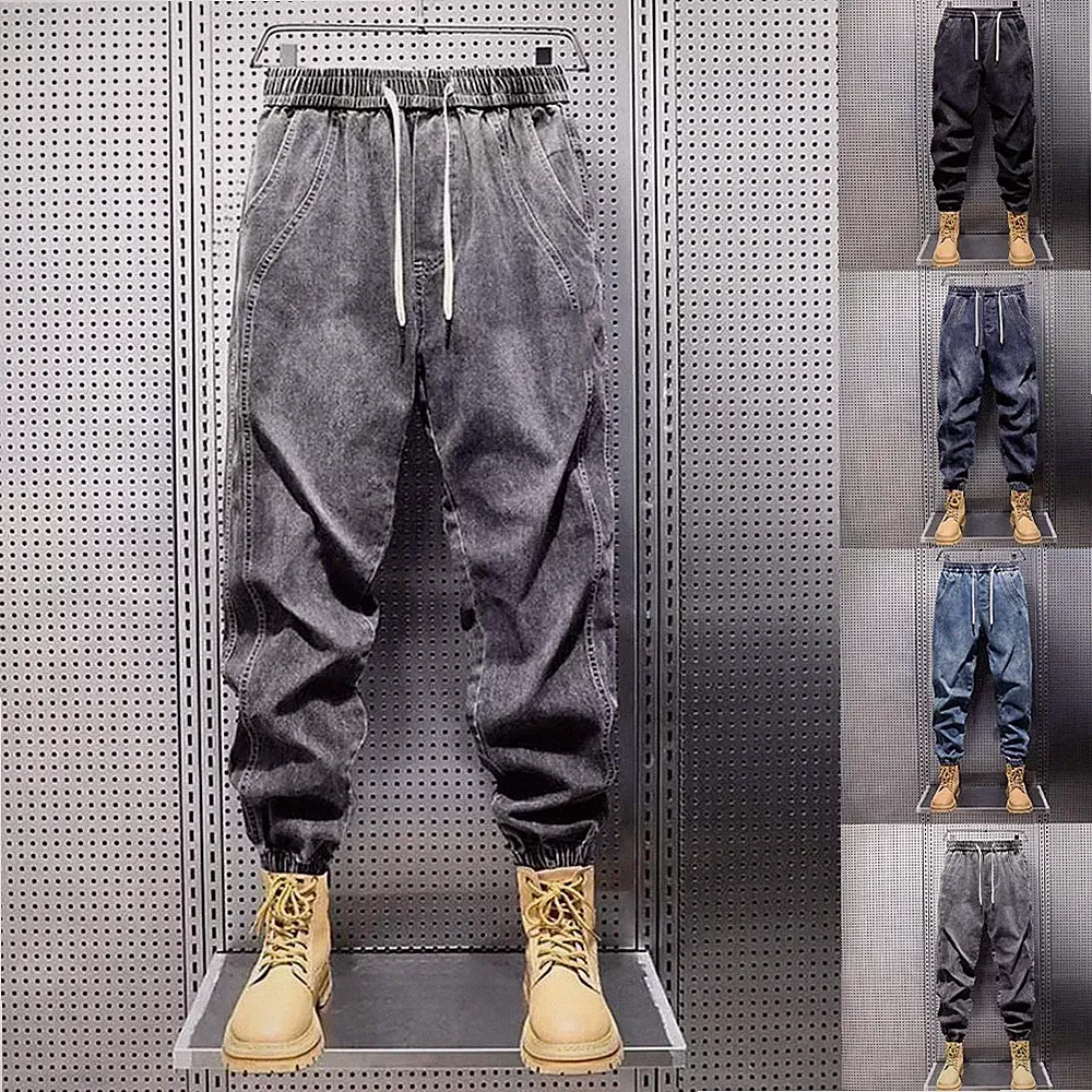 Herren Elastischer für bund Haremsjeans Locker Hip Hop Jogginghose Cargohose