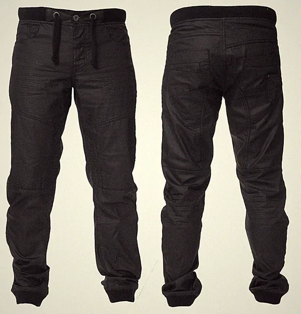 HERREN ENZO FASHION CUFF JOGGER JEANS 377 COATED DENIM REGULAR LEG - BLACK DENIM