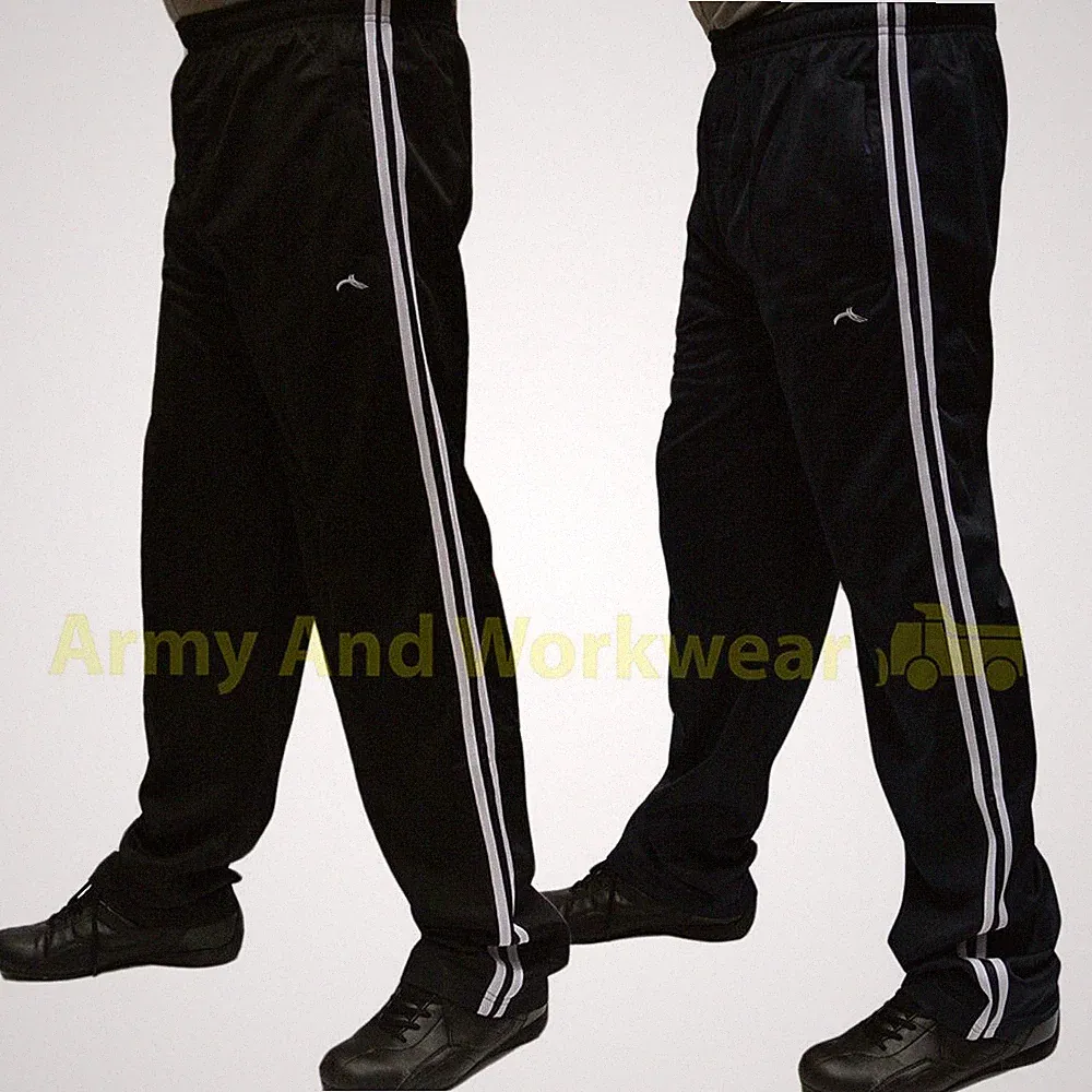 Herren Fitness Baggy Seidig Jogginghose Elastisch Joggen Hose - 2 Streifen