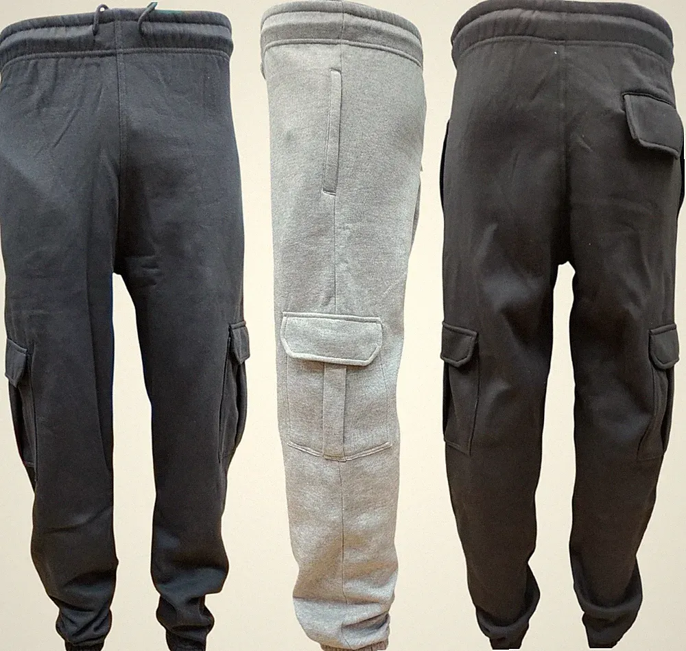 HERREN FLEECE CARGO COMBAT FIVE POCKET JOGGINGHOSE TRAININGSANZUG JOGGER SWEATHOSE