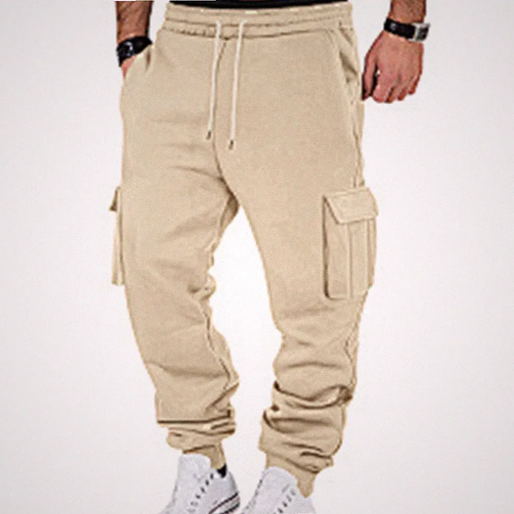 Herren Fleece gefütterte Cargohose Sport Jogginghose mit dicken Stofft
