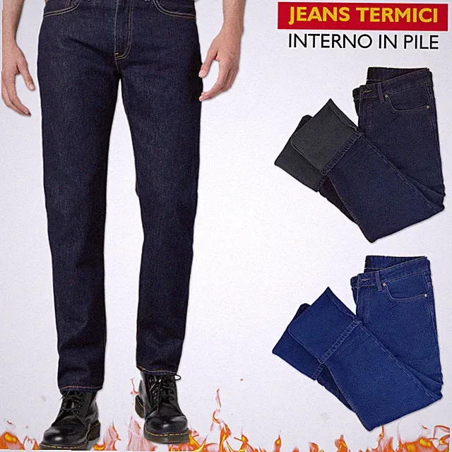 Herren Fleece gefütterte Jeans bequeme Hose Winter Thermo Sweatshirt VEQUE