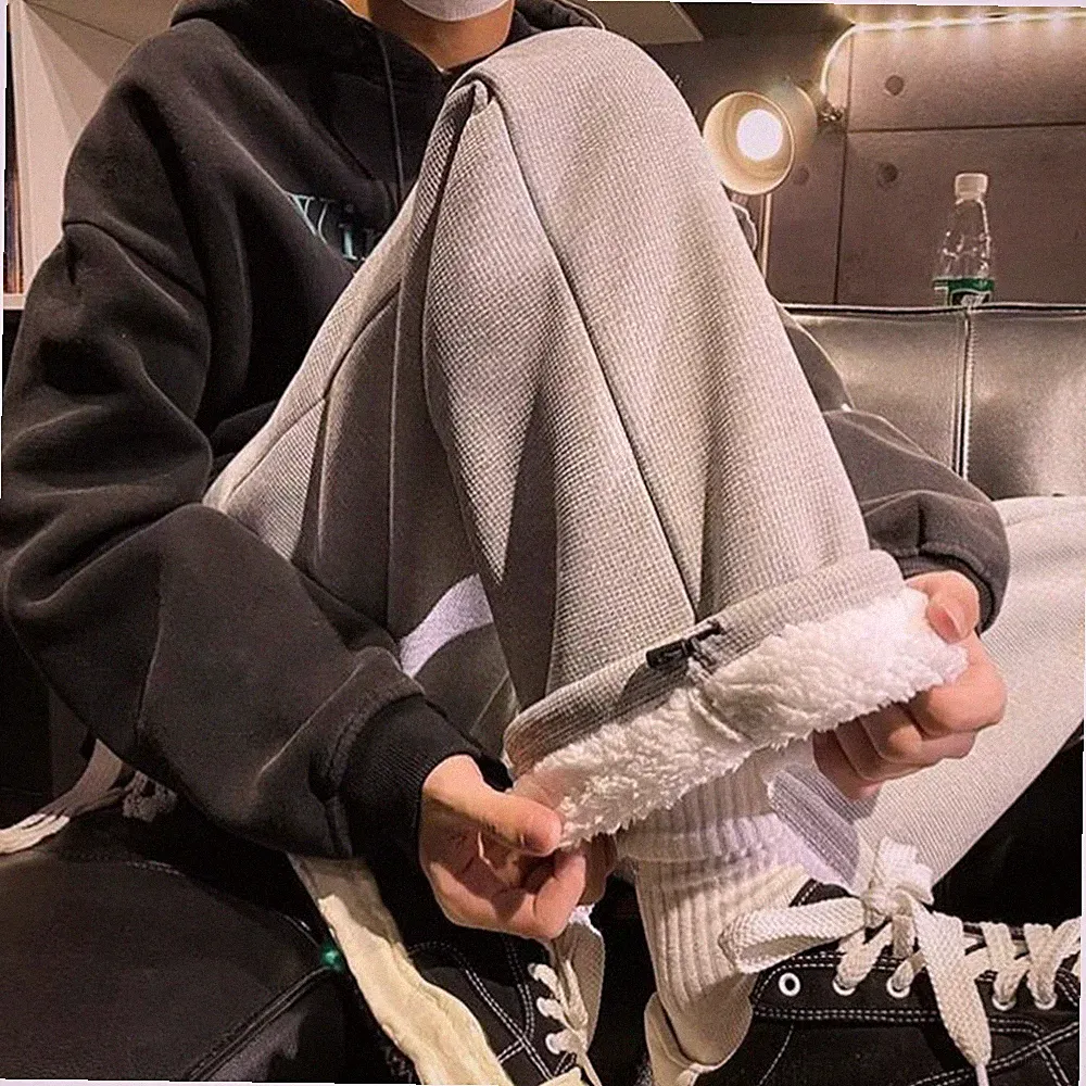 Herren Fleece gefütterte Jogginghose dick warm gerades Bein lockere Passform Fr