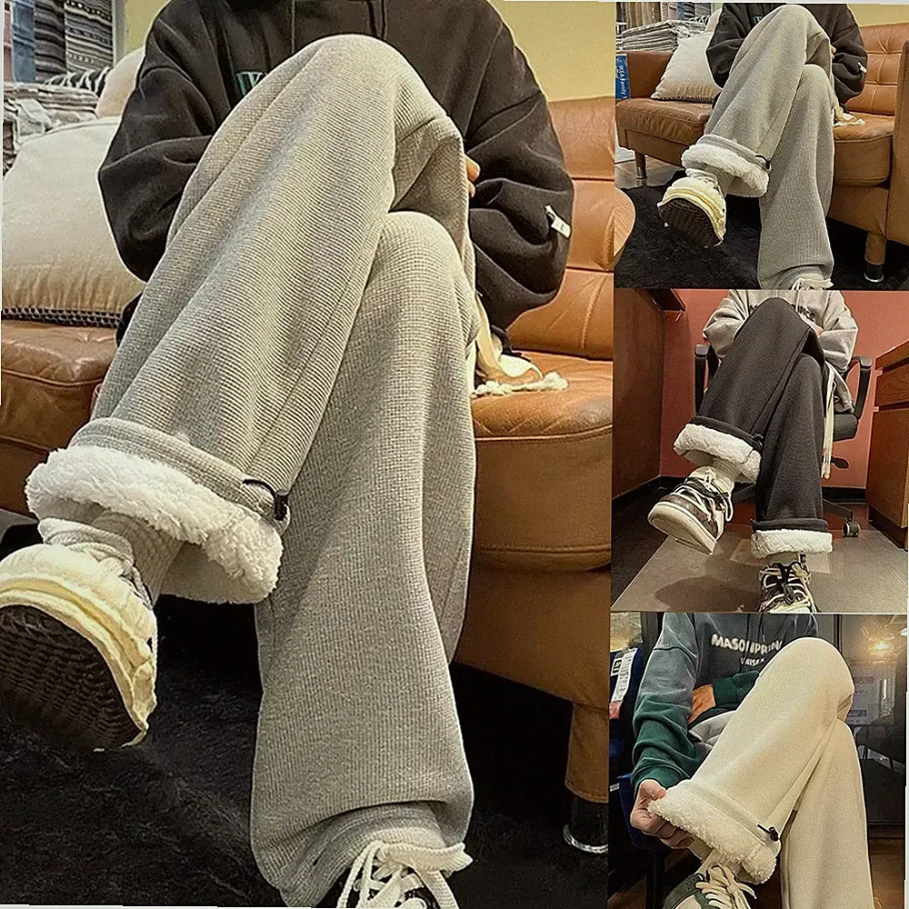 Herren Fleece gefütterte Jogginghose für freizeit gerades Bein locker warm Hose