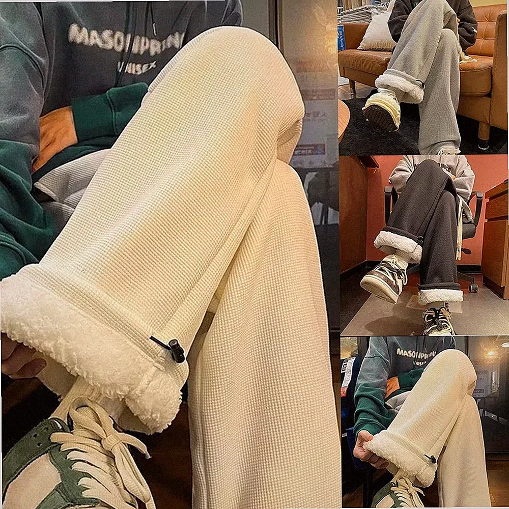 Herren Fleece gefütterte Jogginghose warm lockere Passform gerades Bein Freizei