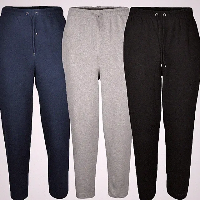 Herren Fleece Hose offener Saum Jogginghose Gummizug gerades Bein Freizeit Gym Hose