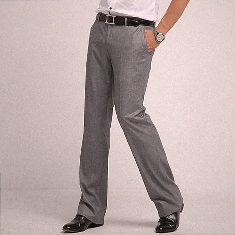 Herren Formell Kleid Hose Business Arbeit Freizeit Anzug Slim Flach Vorne Grau