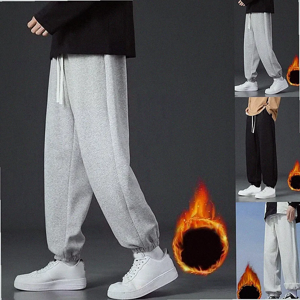 Herren Freizeit Jogginghose dick warm Fleece elastischer Bund lose Hose