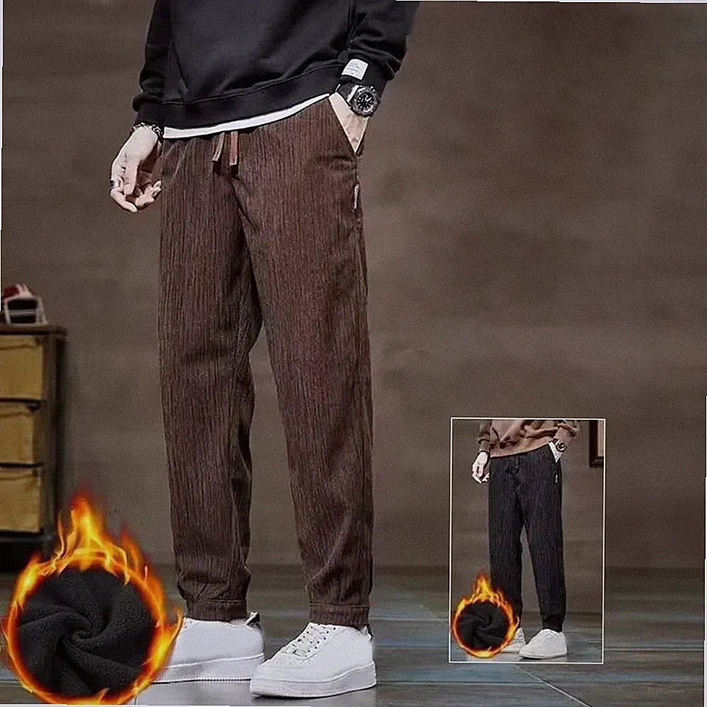 Herren Freizeit Jogginghose lockere Beinbindung dick warm Fleece gefüttert Hose