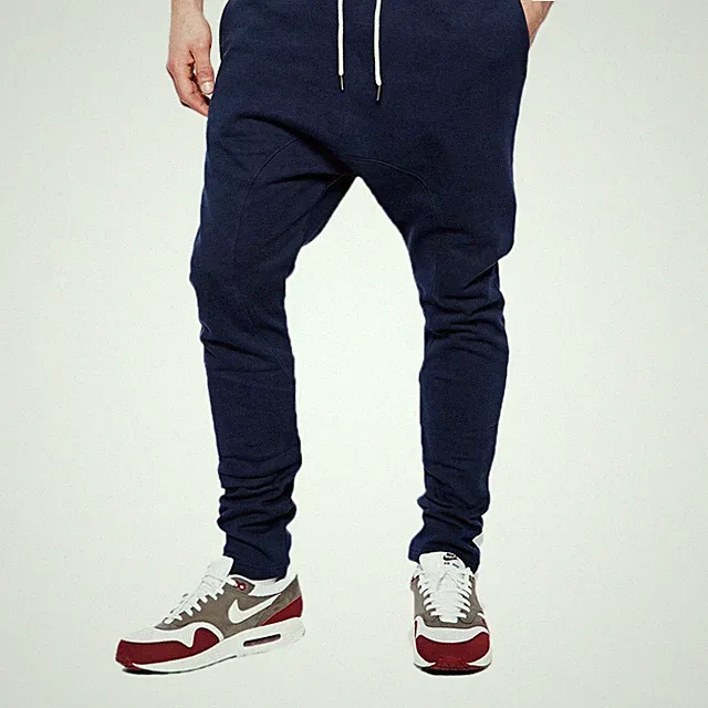 Herren Freizeit schmale Jogginghose DROP CROTCH Trainingsanzug Unterseite Laufen Tasche Jogginghose