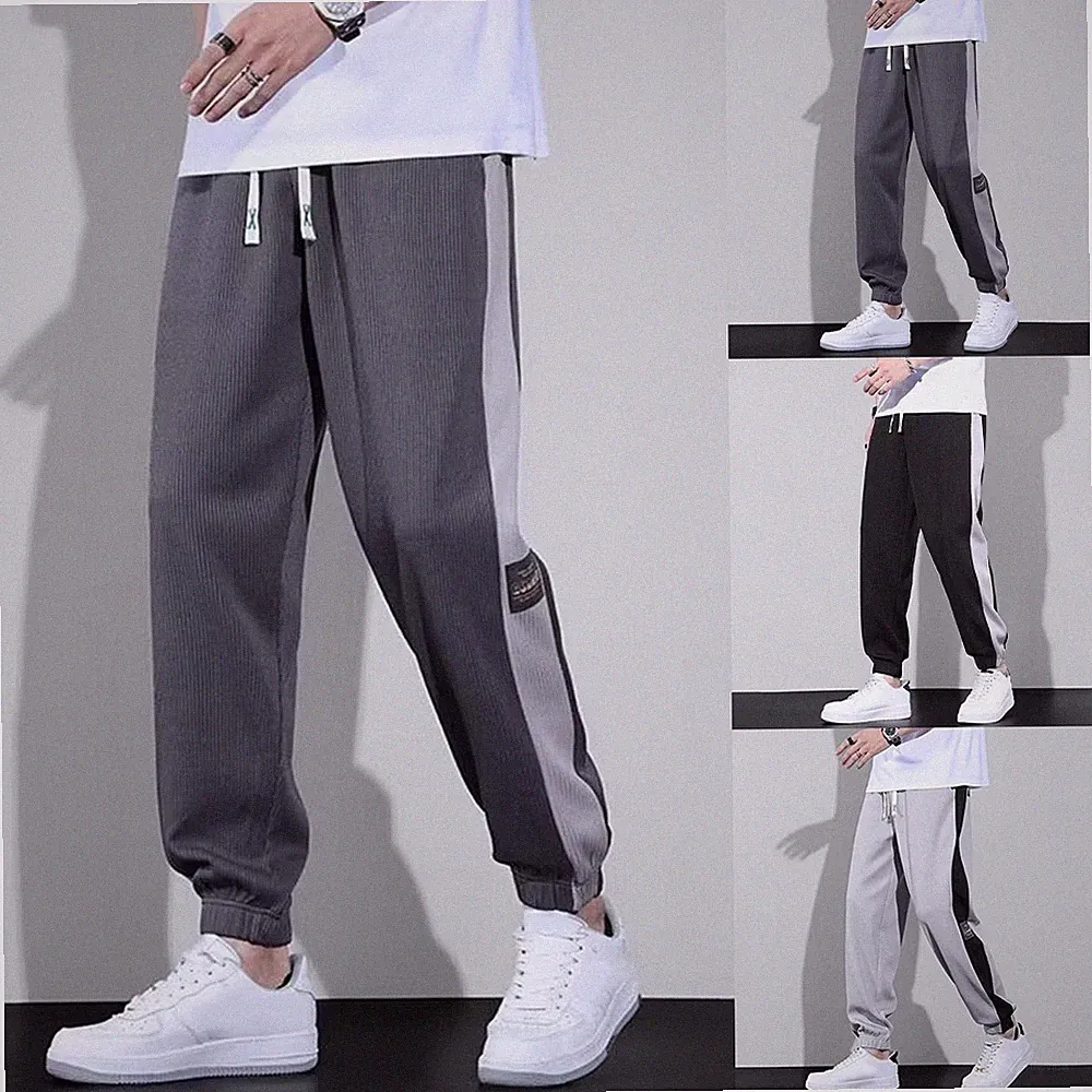Herren Freizeit Slim Fit Jogginghose mit Farbblock Patchwork und Beinbündchen