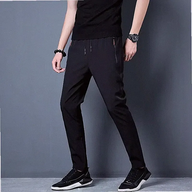 Herren Freizeithose Gerade Slim Fit Elastischer Bund Jogger Koreanisch Klassisch Blau Bl