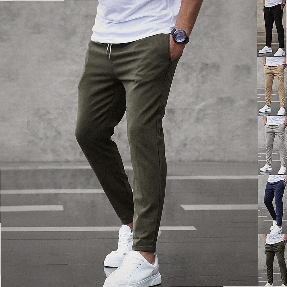 Herren Freizeithose Slim Fit mit Taschen und Kordelzug, XS–3XL, 5 Farben