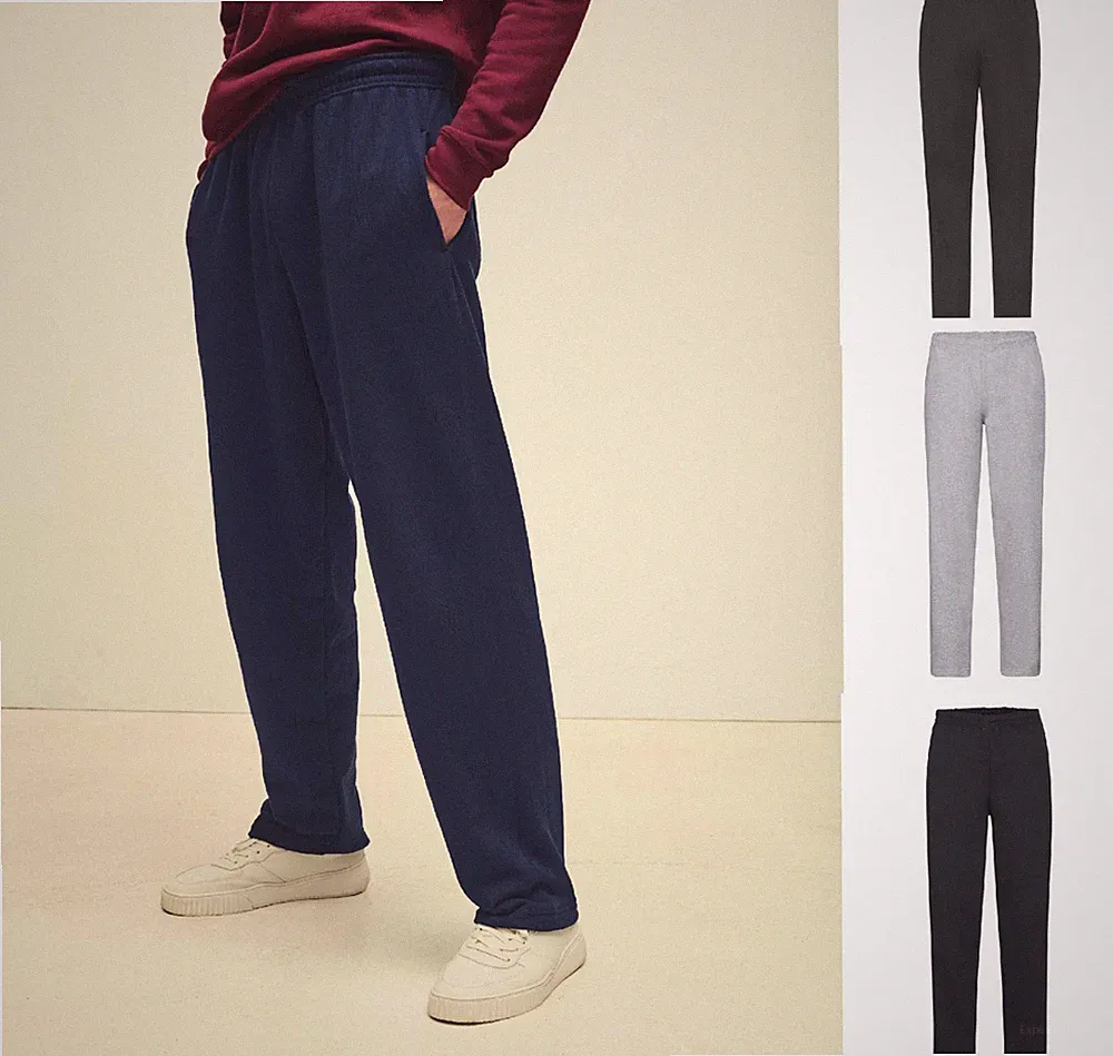 Herren Fruit of the Loom Jogginghose mit offenem Saum Schwarz Joggers 64032