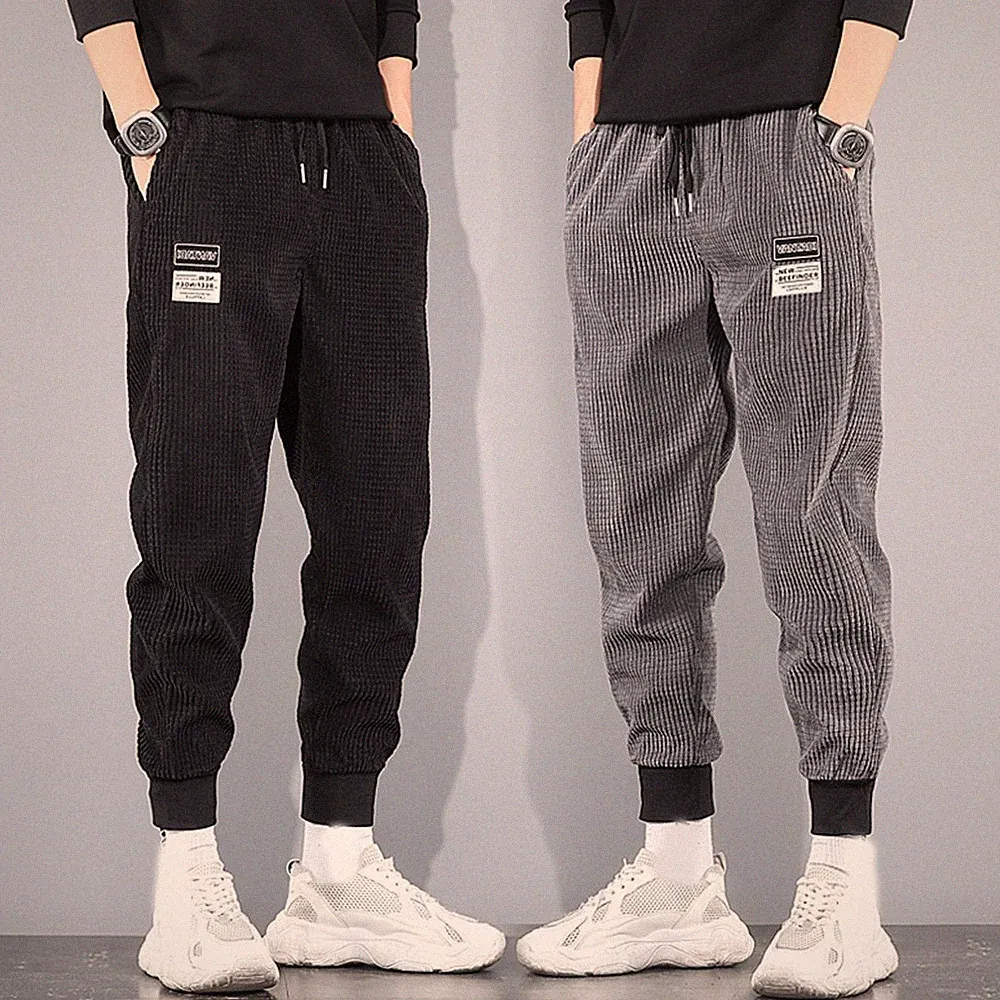 Herren für freizeit Cord Jogginghose Lange Hose Tapered Leg Gummibund Schwarz