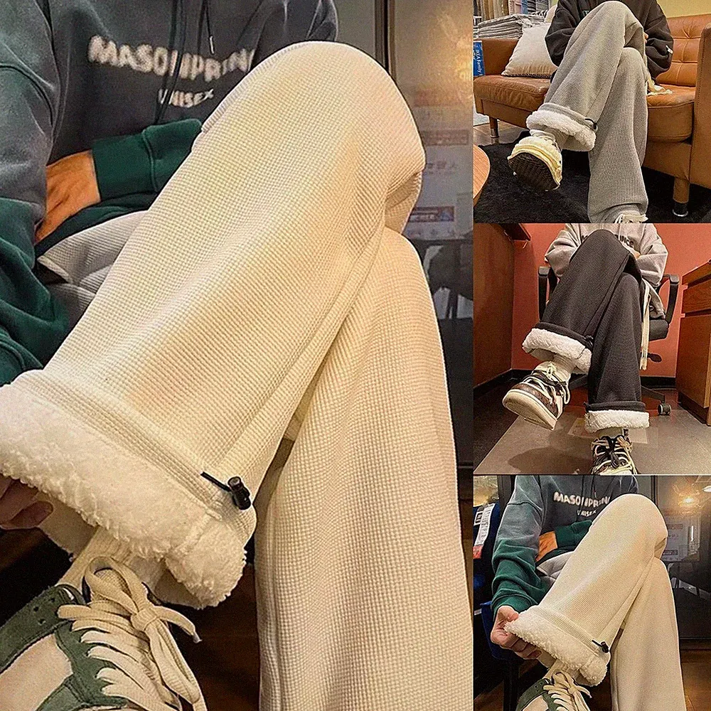 Herren für freizeit Fleece gefütterte Jogginghose verdickt warm gerades Bein