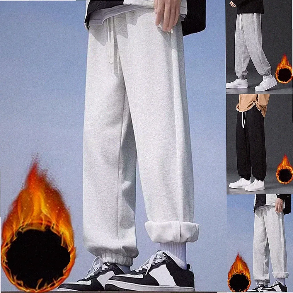 Herren für freizeit Jogginghose Dick Fleece Lockere Beinbindung Elastische