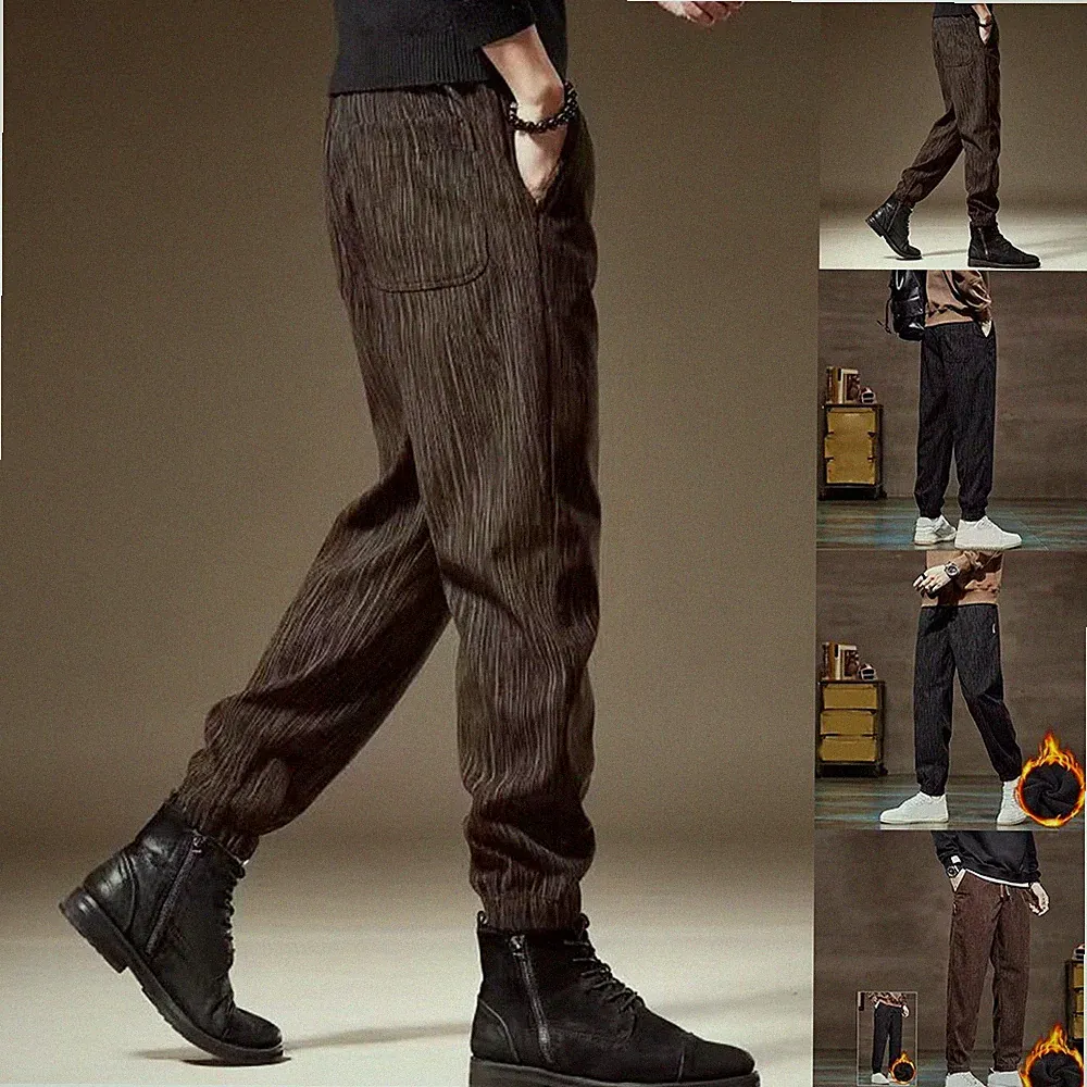 Herren für freizeit Jogginghose dick warm Fleece gefüttert lose Beinbindung