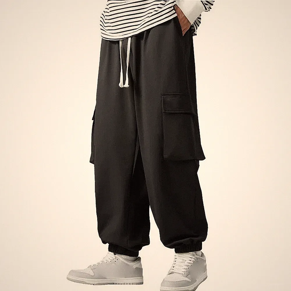 Herren für freizeit Schwarz Jogginghose Loose Fit Cargo Style Paket Fuß Jogger