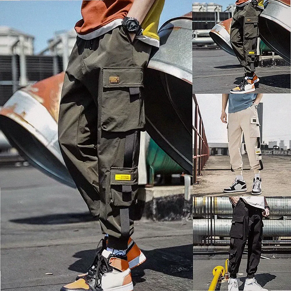 Herren für Slim Fit Optional Cargo Jogginghose Bündchen Saum Polyester Sporthose