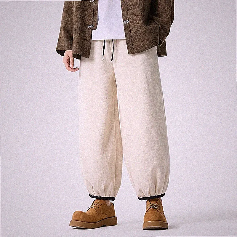 Herren Gerade Baggy Hose Kordelzug Gummibund Locker Warm Gefüttert Hose