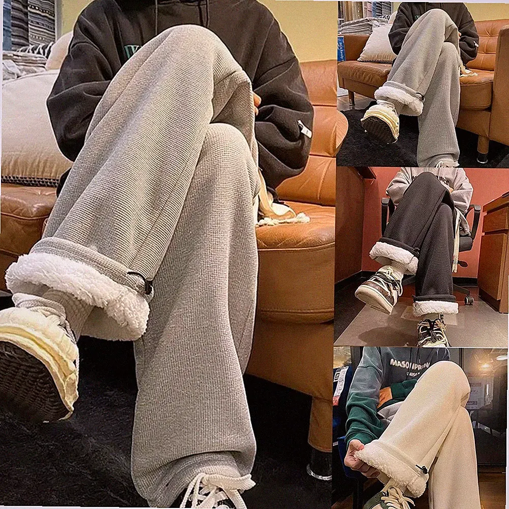 Herren gerade lose Jogginghose Fleece gefüttert verdickt warm Freizeithose