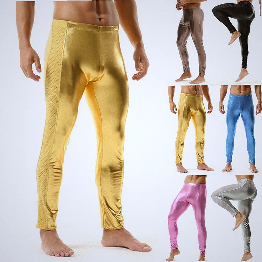 Herren glänzende Jogginghose aus Nylon mit Netzeinsätzen für Slim Fit Leggings