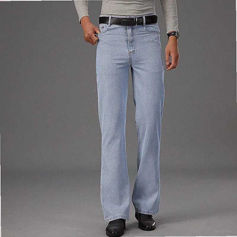 Herren Glocke Unten Jeans Slim Lang Palazzo Hose Denim-Hose Retro 60s Bootcut